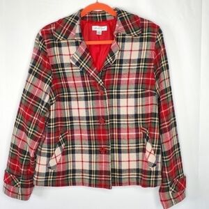 Wool Blend Plaid Jacket Size 14 Lined Cropped Tartan Holiday  Festive Preppy
